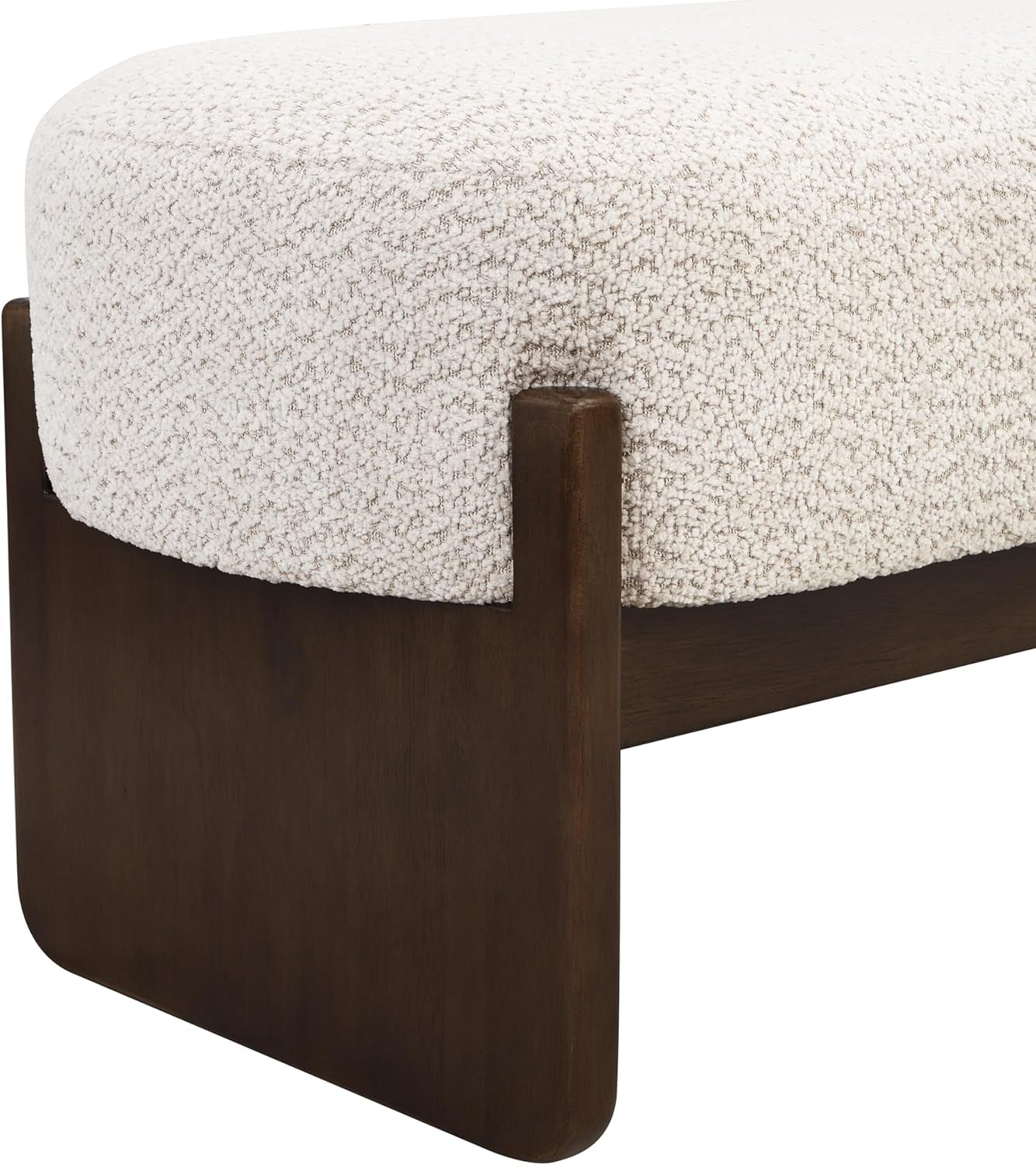 Arden Minimalist Style Rectangular Loop Yarn Fabric Ottoman Bench, Rubberwood Frame, Entryway Bench, Living Room Sofa Extra Seat, End of Bed Footstool, Beige+Brown