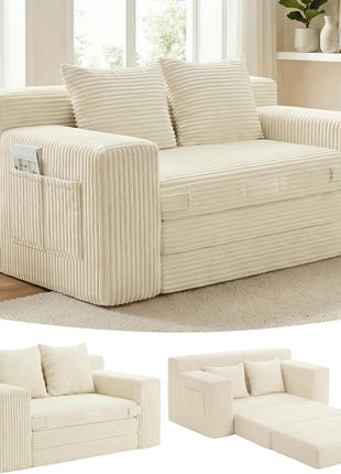 3-in-1 Convertible Boneless Sleeper Sofa Bed with Pillows - Ideal for Compact Living Spaces, Assembly-Free Design