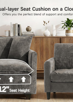Modern Cloud Loveseat Sofa with Ottoman, 52" Chenille Couch featuring 27" Deep Seat and 2 Pillows, Ideal for Small Spaces in Apartment, Studio, Bedroom, and Living Room (Grey)