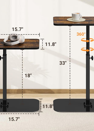 Adjustable C-Shape TV Tray Table with 360° Swivel in Rustic Brown - Versatile Laptop Stand for Couch and Recliner