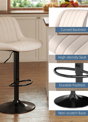 Set of 4 Adjustable Swivel Counter Height Bar Stools with Backrest, Armless PU Leather Kitchen Island Chairs in Beige