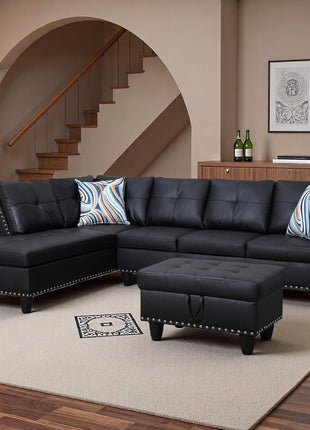 L-Shaped Modular Couch Set with Storage Ottoman - Ideal for Living Room or Office Use
