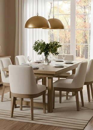 Set of 6 Modern Dining Chairs, Upholstered Linen Fabric with Back Support, Wooden Legs, Beige Finish for Dining Room and Living Room