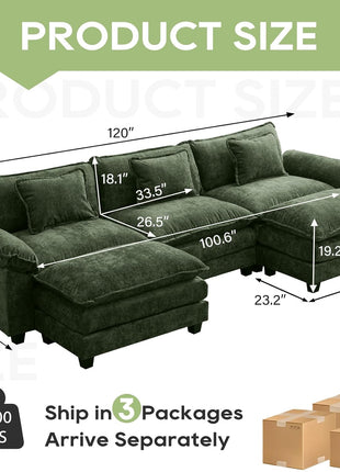 Ultimate Comfy Cloud 120" Modular Sectional Sofa with Ottoman - Ideal for Cozy Living Room Spaces