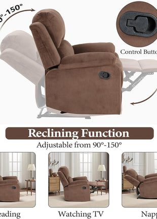 Classic Microfiber Manual Recliner Chair with Overstuffed Arms and Back for Living Room and Bedroom, Brown