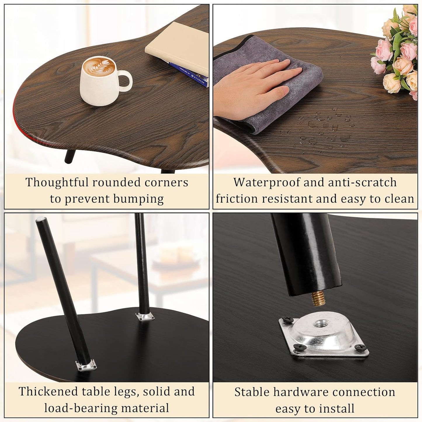 Modern Coffee Tables for Living Room Cloud Shape Center Table Industrial Irregular Wood Grain Table Top Coffee Table, Rustic Brown Unique Furniture for Living Room Home