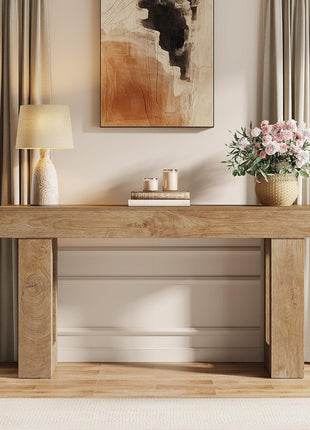 63-Inch Rectangular Wooden Console Table for Living Room, Entryway, and Hallway in Natural Finish