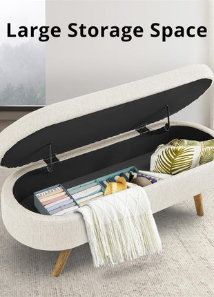 43.5-Inch Upholstered Storage Ottoman Bench with Safety Hinge, Beige Linen, Ideal for End of Bed and Entryway Seating, Supports Up to 330 lbs