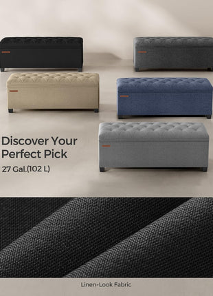 Ink Black Upholstered Storage Ottoman Bench with Legs - 15.7 x 43.3 x 15.7 Inches, Multi-functional Foot Rest and Storage Solution, Supports Up to 660 lbs, Perfect for Living Room, Bedroom, and Entryway, Model ULSF088B01