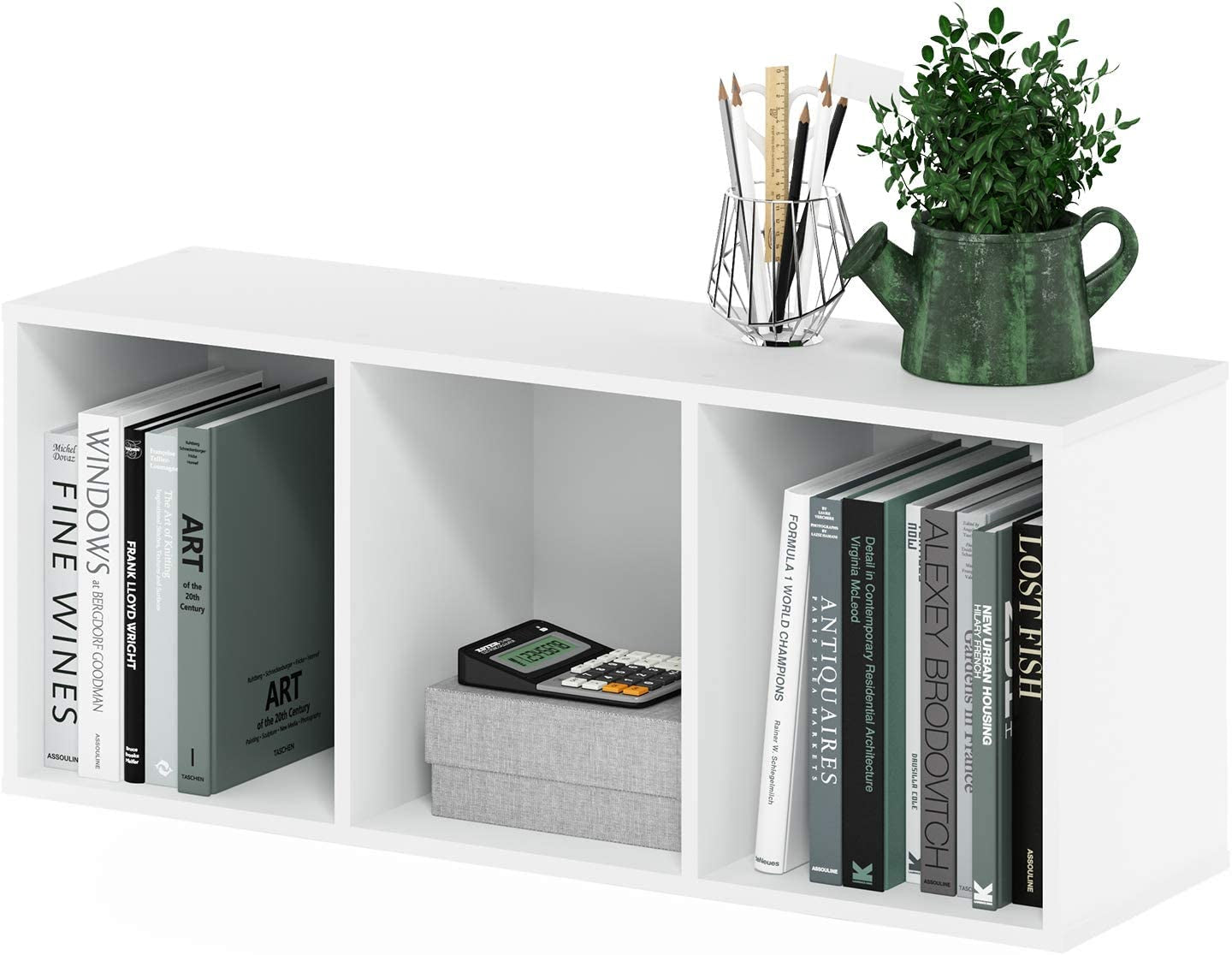 LUDER Book Shelf, 3-Cube Bookshelf, Bookcase with Open Shelves, 9.3 X 12 X 31.5, for Living Room, Bedroom, Home Office, White