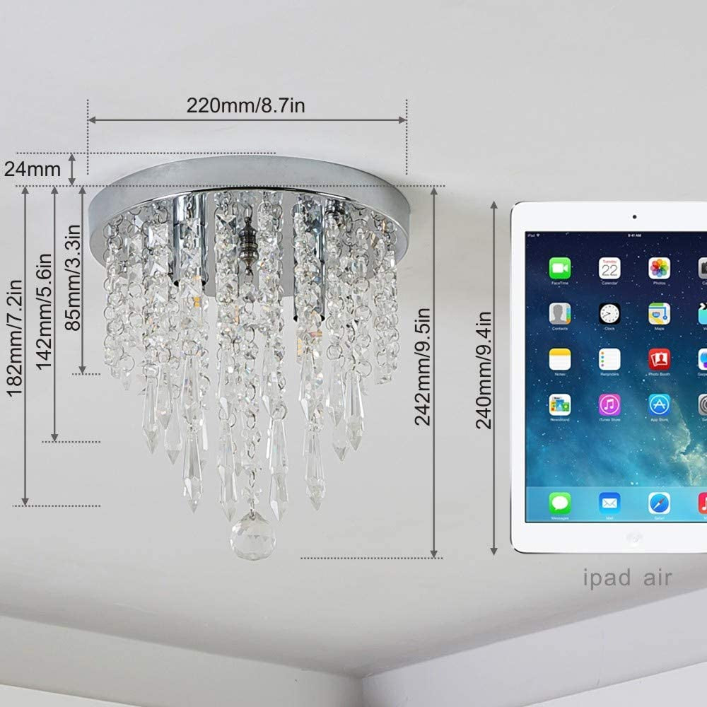 Mini Chandelier, Crystal Chandelier Lighting, 2 Lights, Flush Mount Ceiling Light, H10.4'' X W8.66'' Modern Chandelier Lighting Fixture for Bedroom, Hallway, Bar, Kitchen, Bathroom