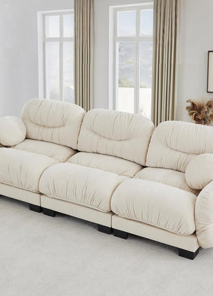 116” Modular Chenille Sectional Sofa in Cloud Style, 3-Seater Configuration, Assembly Required, Perfect for Contemporary Family Living Rooms, Elegant Beige