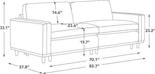Super Large Luxury Loveseat Sectional Modular Sofa, down Filled Modern Sofa, Deep Seat Comfty Cloud Couch, 83 Inch Width, 2 Seat Couch, Solid Wood Leg, Grey