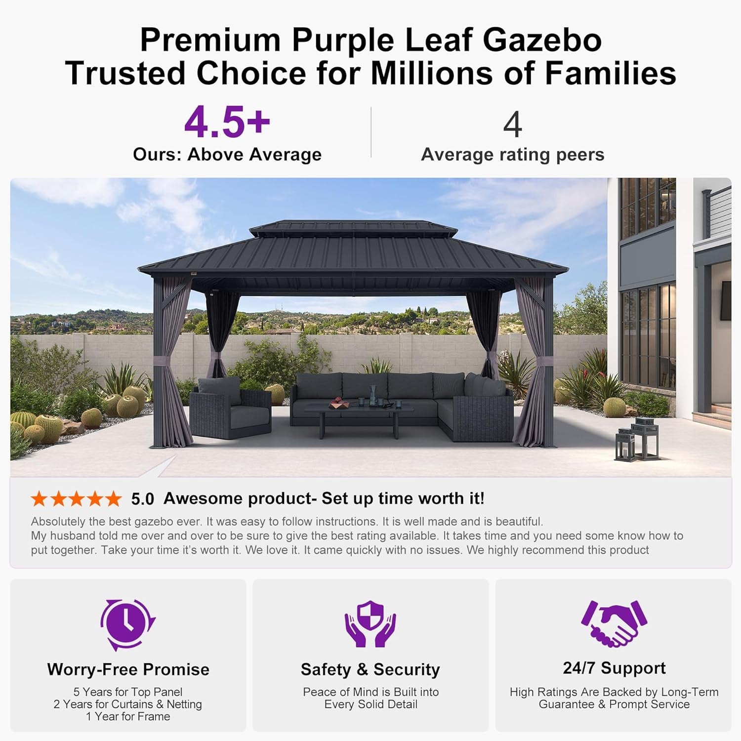 10' X 16' Permanent Hardtop Gazebo Aluminum Frame with Galvanized Steel Double Vented Roof Includes Removable Netting and Curtains with Hooks for Garden Patio Lawns Grey