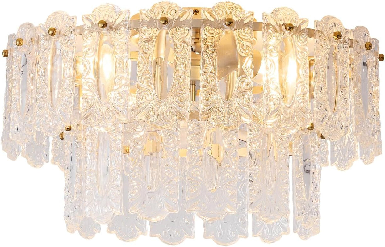 Crystal Caged Ceiling Fan with Light Flush Mount, 20Inch Crystals Ceiling Fan with Light and Remote,Gold Crystal Fandelier Ceilings Fans with Lights for Bedroom,Nursery, Foyer