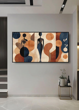 Large Framed Blue and Gold Abstract Wall Art - Waterproof and Easy to Clean, 24x48 Inches, Perfect for Home, Hotel, Restaurant, and Bar Decor