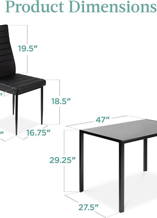 5-Piece Contemporary Glass Dining Set with Upholstered Chairs and Metal Frame for Small Spaces