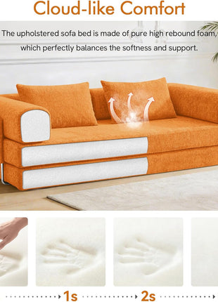 5-in-1 Corduroy Orange Sofa Bed with Storage - No Assembly Required, Ideal for Living Room and Bedroom Use