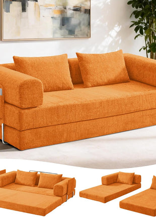 5-in-1 Corduroy Orange Sofa Bed with Storage - No Assembly Required, Ideal for Living Room and Bedroom Use