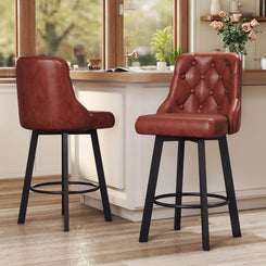 Swivel Barstools Set of 2, 26’’H Modern Counter Height Barstool with Metal Legs,Faux Leather Upholstered Bar Stools with Back for Kitchen Island, Dining Room, Pub - Brown