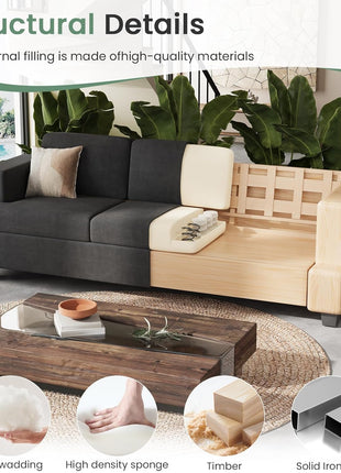 2-Piece Modern Sofa Set: 3-Seater Couch and Loveseat with Deep Seats in Dark Grey Chenille, Ideal for Living Rooms