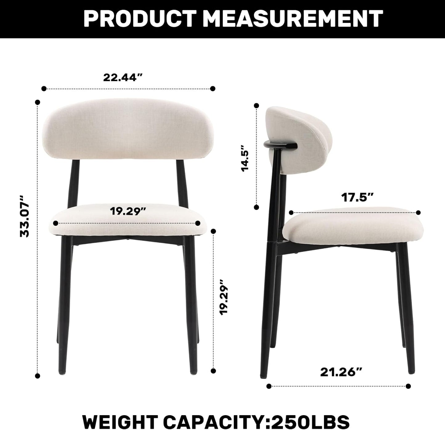 Dining Chairs Set of 4, Metal Kitchen Chairs with Modern Fabric Upholstered for Dining Room, Beige