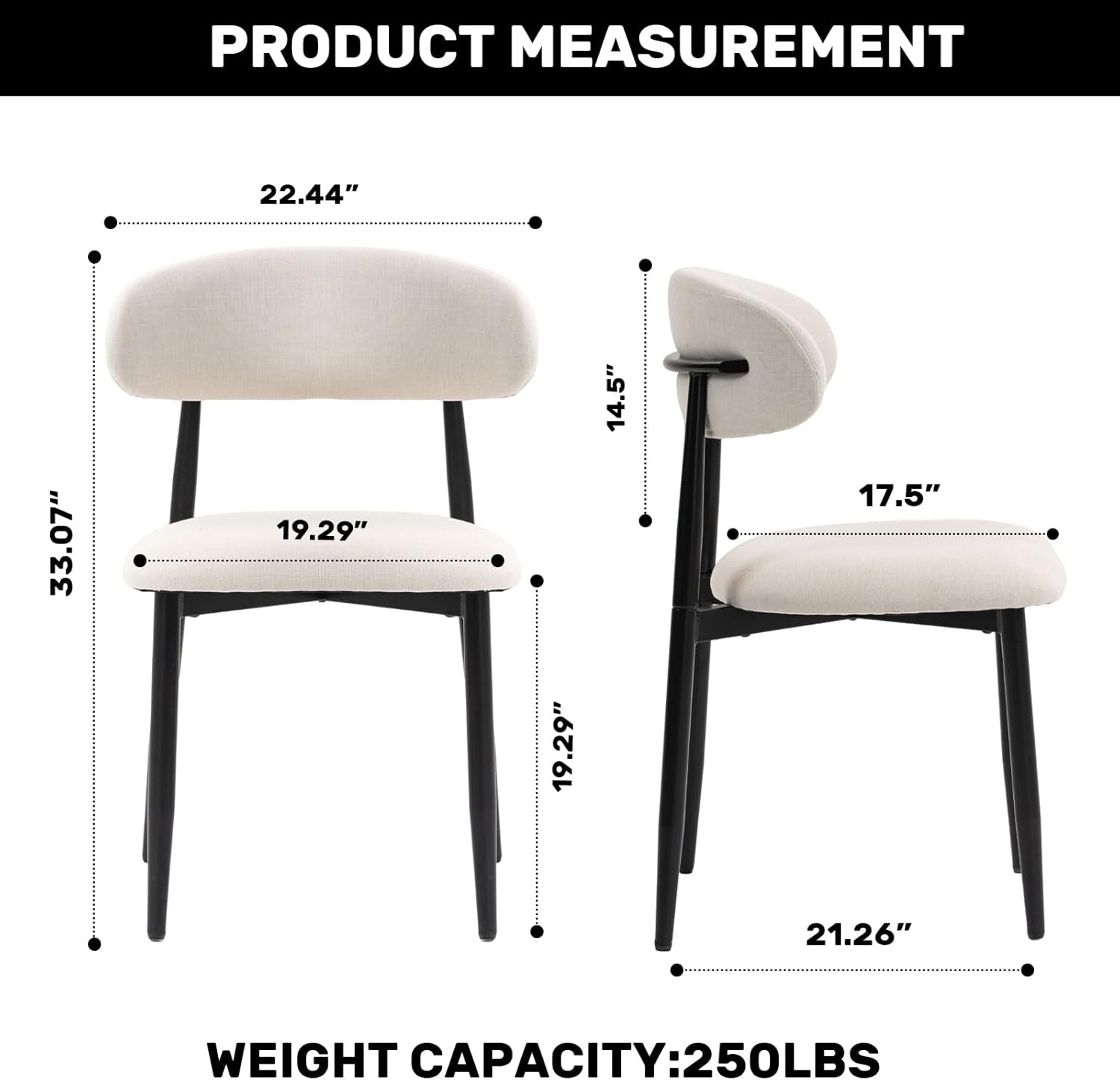 Dining Chairs Set of 4, Metal Kitchen Chairs with Modern Fabric Upholstered for Dining Room, Beige