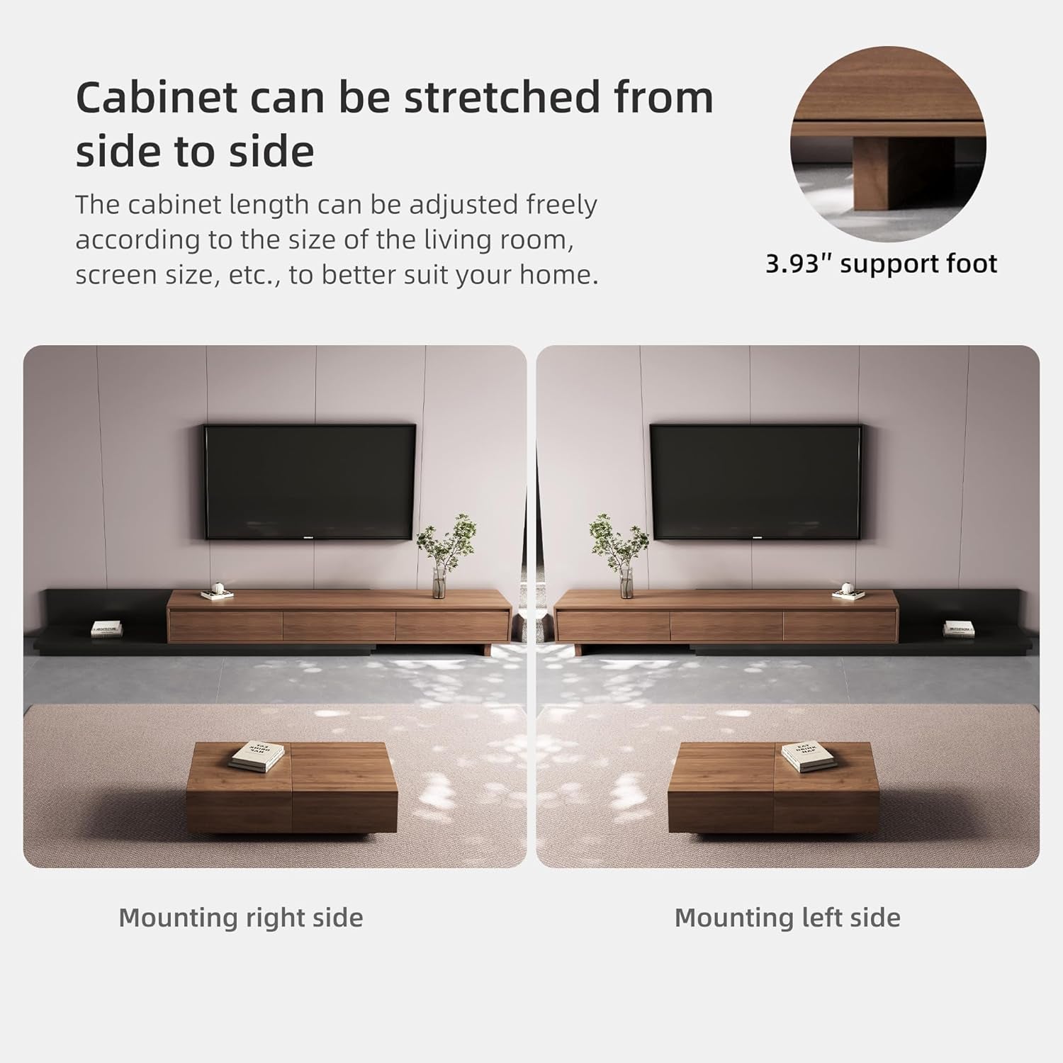 Mid-Century Modern Expandable TV Stand with 3 Drawers – Adjustable Entertainment Center for Living Room & Bedroom (79" to 130"), Stylish Walnut Brown Media Console