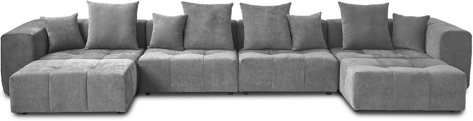 183.5 Inch U-Shaped Modular Sectional Sofas, Modern 4-Seater Couch with Chaise Ottomans, Mid Century Modern Sectional Couches, Cozy Sleeper Sofa for Living Room (Linen Fabric, Grey)