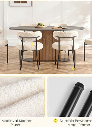 Set of 4 Mid-Century Modern Dining Chairs Featuring Upholstered Curved Backrests and Black Metal Legs in Light Beige