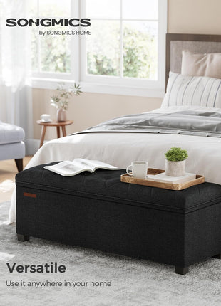 Ink Black Upholstered Storage Ottoman Bench with Legs - 15.7 x 43.3 x 15.7 Inches, Multi-functional Foot Rest and Storage Solution, Supports Up to 660 lbs, Perfect for Living Room, Bedroom, and Entryway, Model ULSF088B01