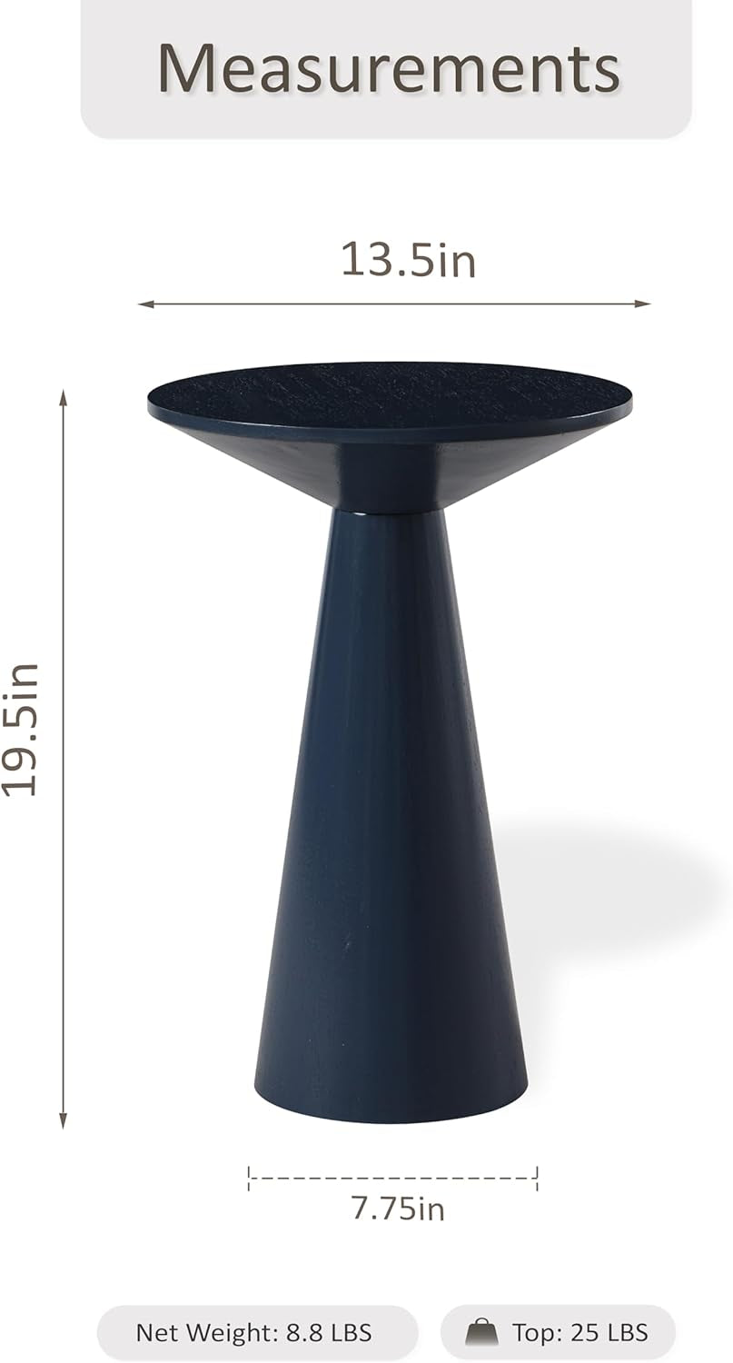 Small Pedestal End Table round Farmhouse Martini Table Wood Plant Stand Rustic Drink Table for Small Space Living Room, Dark Blue
