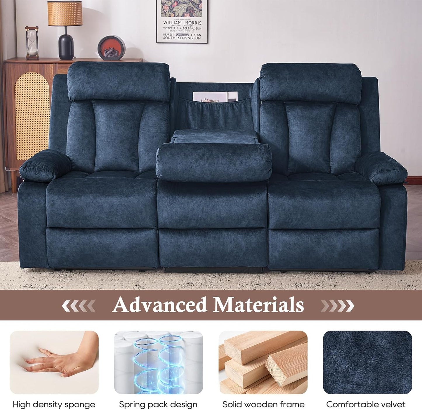 Power Recliner Sofa with Heat&Massage, Electric Reclining Couch with Multi-Function Console/Usb Ports/Type C, Wall Hugger 3 Seater-Sofa Recliner, Reclining Sofa Couch for Living Room