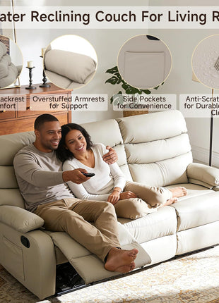 Three-Seater Recliner Sofa Set - Anti-Scratch Loveseat & Couch for Living Room, RV, and Home Theater in Beige