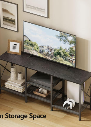 55-Inch Modern TV Stand with 3-Tier Open Shelves - Contemporary Entertainment Center for Living Room and Bedroom in Black Finish