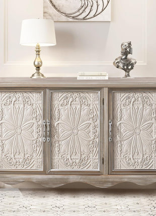 Farmhouse Style Sideboard Buffet Cabinet - 49" Solid Wood Credenza with Storage, 3-Door Design for Dining Room, Living Room, and Hallway in Provence Gray