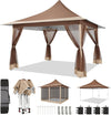 12X12 Pop up Canopy Gazebo on Clearance, Outdoor Canopy Tent with Mosquito Netting & Waterproof Roof & Sandbags & Carrying Bag,Patio Portable Gazebo for Garden,For Backyard,Brown
