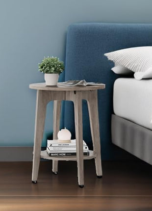 MAEZO 2-Tier Round Side Table with Tapered Legs and Curved Transitions, Perfect for Compact Living Spaces, Heather Greige