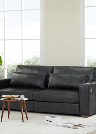 89" Black Faux Leather Upholstered 3-Seater Sofa Couch with Deep Seats, Wide Armrests, Cup Holders, USB & Type-C Ports, Spring Cushions, and Solid Wood Frame for Living Room