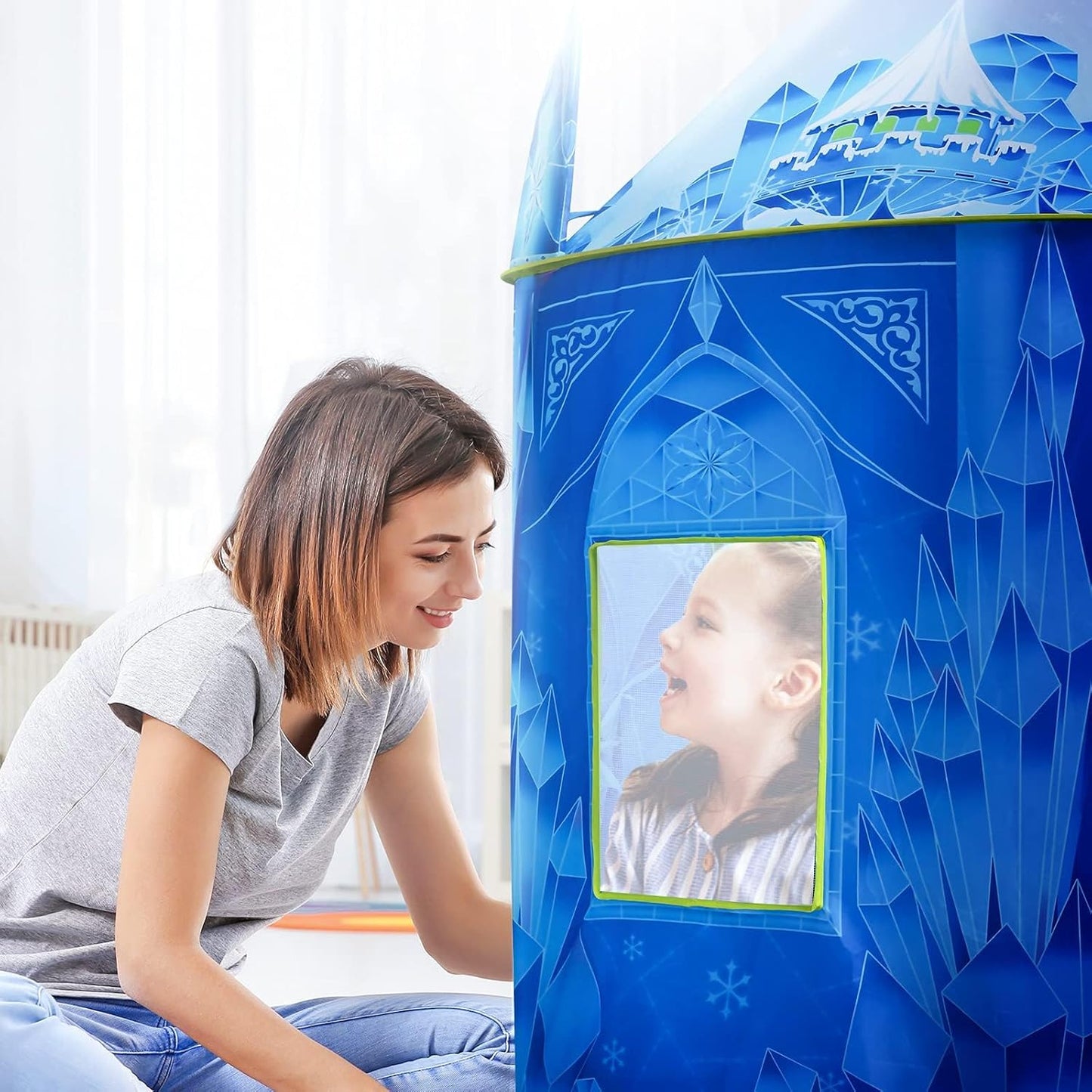 Princess Play Tent for Girls, Frozen Toy, Ice Castle Kids Playhouse for Indoor & Outdoor, Imaginative Castle Tent with Carry Bag, Perfect Easter, Birthday & Valentine Gift for Girls Ages 2–8