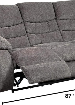 Signature Design by Ashley Tulen Contemporary Manual Pull Tab Reclining Sofa in Dark Gray