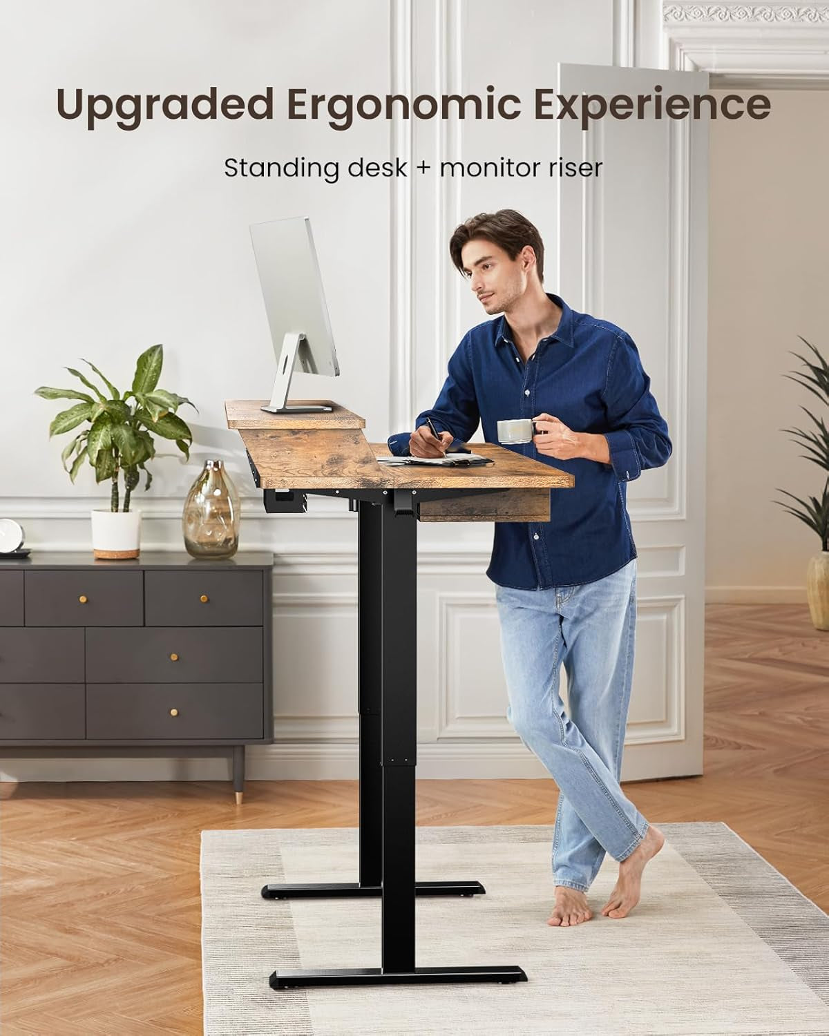Electric Standing Desk with 4 Drawers, Height Adjustable Desk with Storage, C-Clamp Mount Compatible, Computer Home Office Table with Cable Management Tray