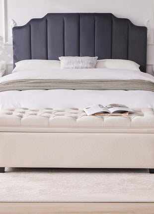 50-Inch Tufted Storage Ottoman Bench for Living Room and Bedroom - Modern Design for End of Bed and Entryway (Beige)