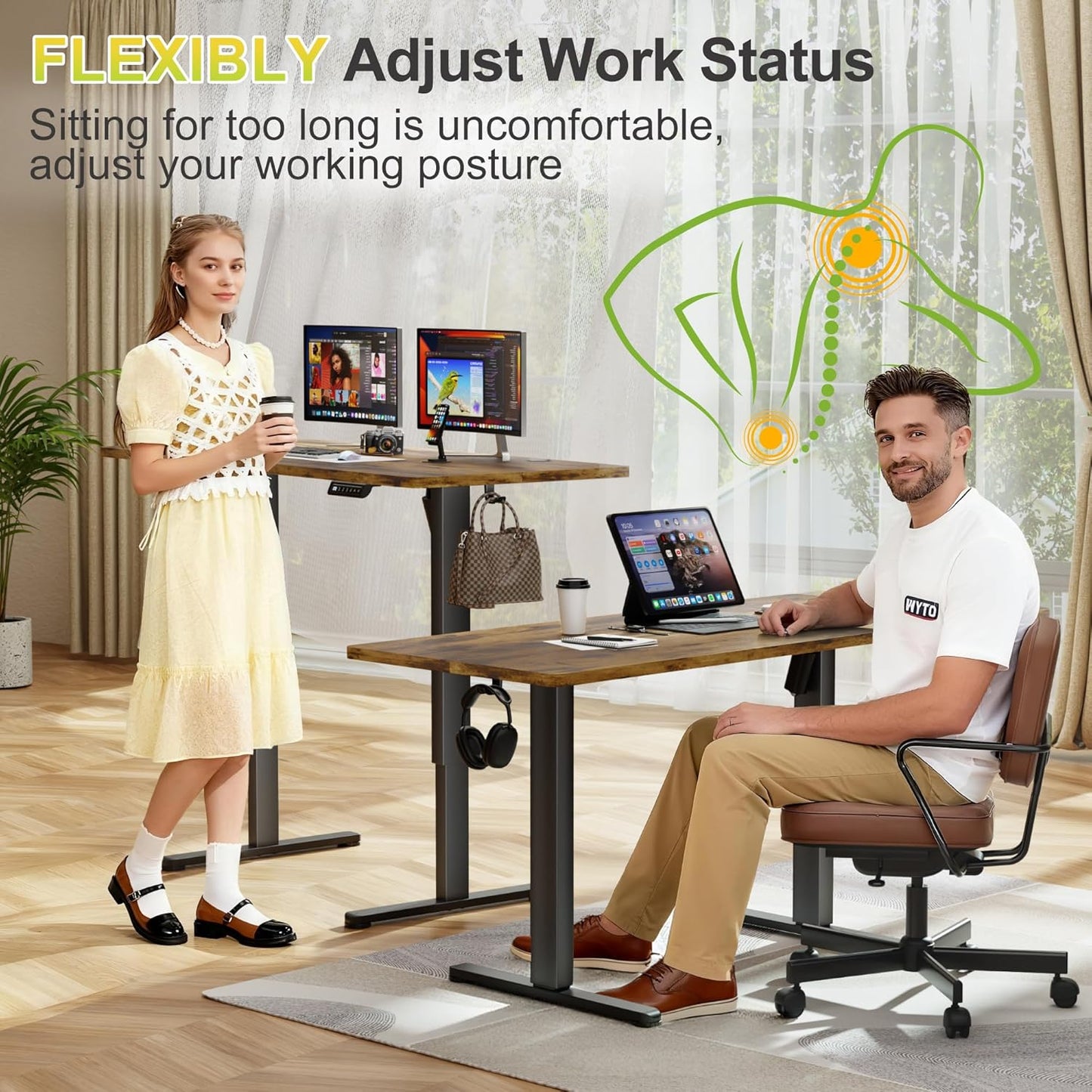 Electric Standing Desk, 45 X 24 Inches Sit Stand up Desk, Sit Stand Height Adjustable Home Office Desk with 4 Height Position Memory - with Splice Board (Rustic Brown, 45)