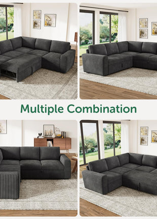 Elegant Dark Grey Modular Sectional Sofa Bed with Storage Solutions for the Living Room