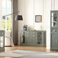 58.27'' Buffet Cabinet with 2 Drawers and Adjustable Shelves,Large Glass Door Coffee Bar Cabinet,Modern Farmhouse Sideboard Credenza for Kitchen,Green