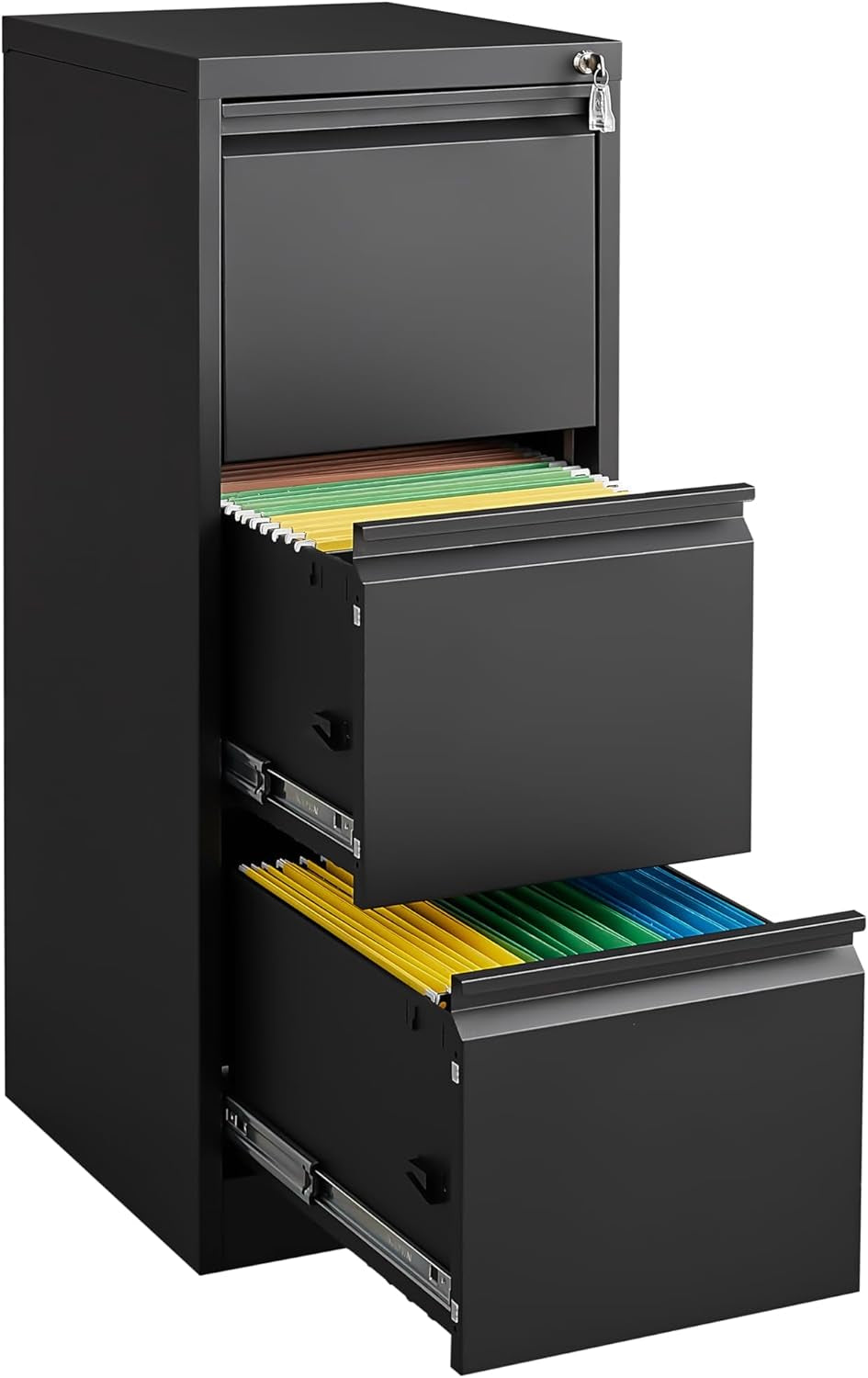 3 Drawer File Cabinet with Lock,Heavy Duty Vertical Filing Cabinets for Home Office, Metal Steel Storage Cabinet for Letter/Legal Size File, Assembly Required