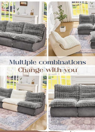 Compact Grey Foam Sofa with Footrest and Recliner for Small Living Spaces, Bedrooms, and Apartments