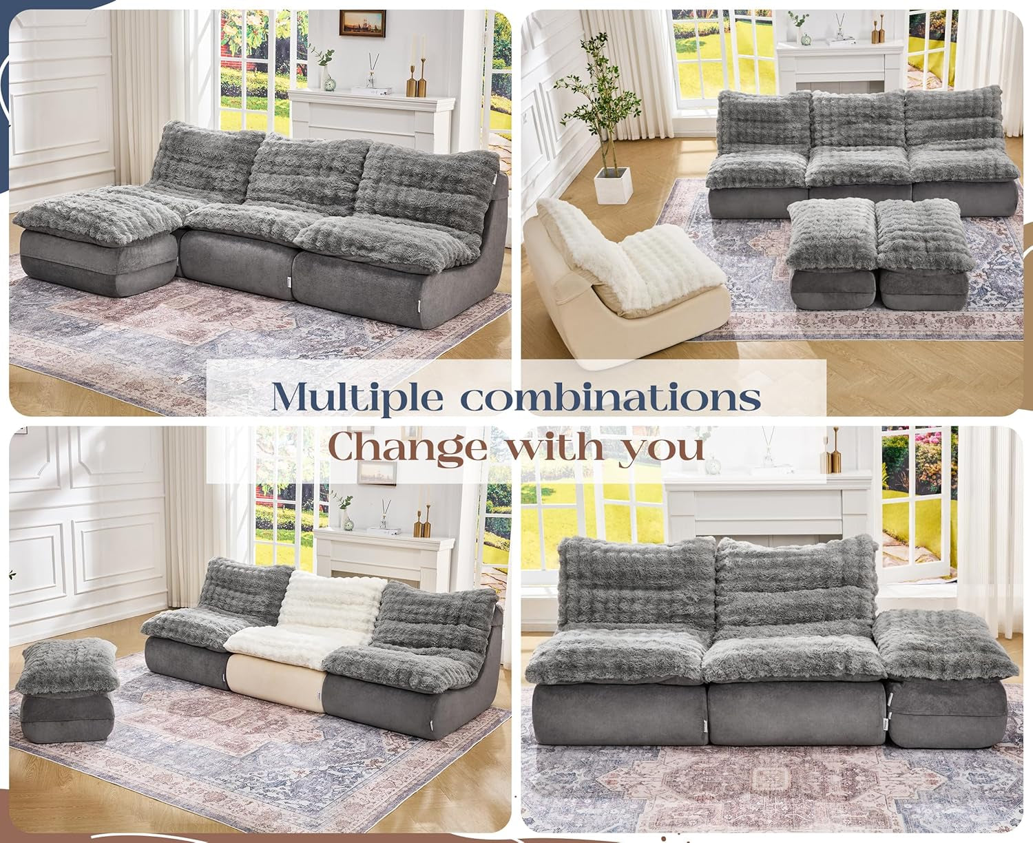 Sofa Couch Foam Sofa for Small Spaces Comfy Sofas with Footrest Couch Recliner Small Sofas for Living Room, Bedroom, Apartment (Grey)