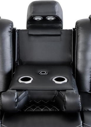 Leather Power Recliner Sofa Set - 3-Piece Home Theater Seating with Loveseat, Chair, Coffee Table, Reading Light, and Cup Holders for Living Room